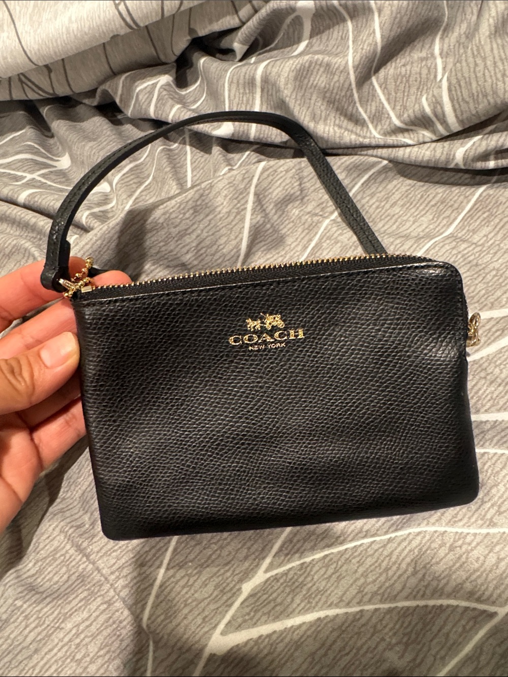 Coach Black Leather Wristlet with Gold Hardware
